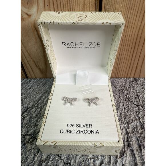 NIB Rachel Zoe Bow Cubic Zirconia 925 Sterling Silver Earrings - Picture 1 of 7